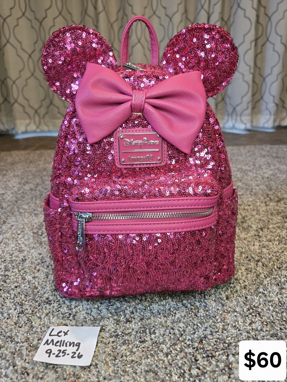 Loungefly Disney Pink Sequin Mini Backpack with Bow